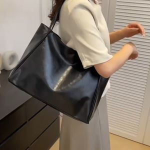 JIVIVIL ถุงสะพายไหล่สำหรับผู้หญิง สีทึบย้อนยุค กระเป๋าโท้ทหนัง PU, กระเป๋าถือ และกระเป๋าเอกสาร