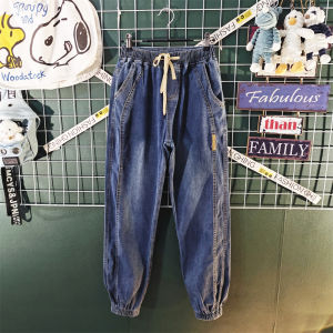 กางเกงยีนส์ทรงหลวมสไตล์อเมริกันสำหรับผู้ชาย ทรงหลวมสบาย ๆ สไตล์ย้อนยุค กางเกงขายาวทรงหลวมสบาย ๆ สไตล์ฮาราจูกุ