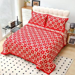 Red Anti-Slip Thickened Washable Bedspread Set