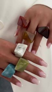Ingemark | Ingemark 6 Colors Y2K Boho New Vintage Irregular Triangle Resin Finger Rings Women Trendy Boho Geometric Ring Aesthetic Jewelry