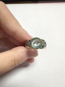 Huitan Women Two Tone Ring Inlaid Bright Round Blue Cubic Zirconia Fashion Party Wedding Noble Accessories Fashion Jewelry Gift