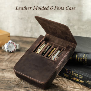 CONTACTS Genuine Leather Handmade Pen Case High Quality Retro 3/6/12 Slots Office Pen Pouch Pencil Case
