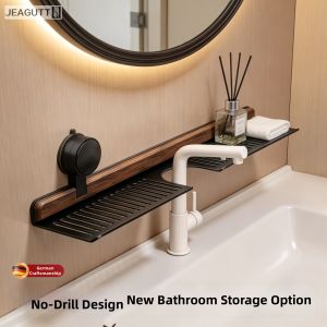 jeagutt | Walnut Bathroom Organizer Suction Mount