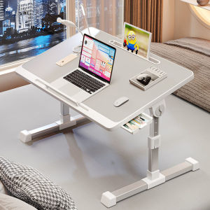 🔥 [Ready Stock]🔥Foldable laptop desk/mini desk foldable mini bed desk office desk with drawer bookshelf LED fan USB socket lightweight high-end bed desk computer desk