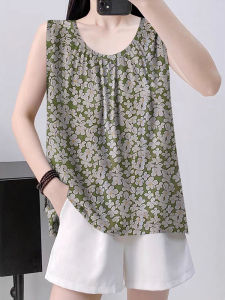 เสื้อกั๊กแขนกุดพิมพ์ลายดอกไม้ทรงหลวมสำหรับผู้หญิง ฤดูร้อน 2025 ใหม่ เสื้อชั้นใน ชุดทำงาน แขนกุด ปกโปโล ผ้าฝ้ายผสม