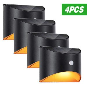 Stainless Steel Solar Wall Lamp Black LED Motion Sensor Light for Outdoor Patio Garden Fence Yard Decor Lighting Display
