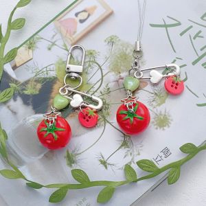 New Tomato Leaf Charm Keychain Fashion Beaded Keyring Bag Charm Student Bags Ornament Car Phone Decoration for Women Girls