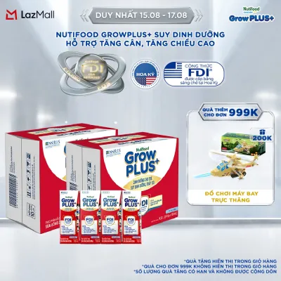 Thùng 48 hộp Sữa Nước Nutifood GrowPLUS+ Suy Dinh Dưỡng (Đỏ) - Hỗ trợ tăng cân tăng chiều cao Ít đường 180ml - Trên 1 tuổi (Bao bì tùy đợt nhập hàng)