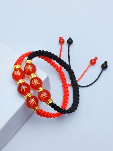 Custom Lettering Name Hundred Family Name Beads Agate Men and Women Couple Birth Year Braided Red Rope Bracelet Ornament