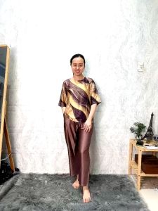 E152 Đồ bộ mặc nhà trung niên lụa Latin tay lở quần ống suông dài 9 tấc đồ mặc nhà trung niên size lớn từ 50 - 75 kg