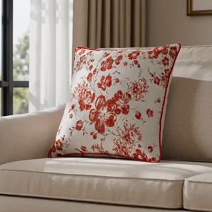 Oriental Peony Cushion Rouge - 45cm x 45cm
