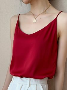 Silk Camisole Vest Womens Inner Wear Base for Suit Satin Mulberry Silk Outerwear Summer V-neck White Black