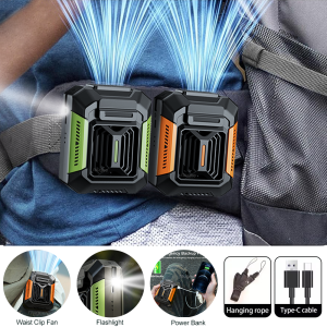 Waist Clip Fan Mini Portable Fans USB Rechargeable Hanging Neck Fan Small Outdoor Camping Waist Fans with Power Bank LED Light