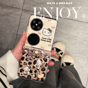 Creative 3D Leopard Print Acrylic Flip Cover for Huawei Pocket2 NovaFlip P50 Pocket Anti-Fall Full Cover Cartoon Womens Phone Case