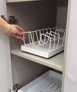 Sliding Drawer Pot and Pan Organizer for Under Cabinet - Pull Out Tray with 8 Adjustable Dividers for Cookware and Lids