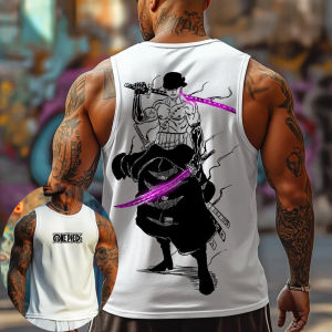Bandai | One Piece Men Vest Tank Top Roronoa Zoro Summer Japanese Anime Spring and Autumn Sports Fitness Casual Trendy Sleeveless Top