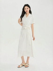 SANFU | Cross Waist Tie V-Neck Waist Cinching Dress