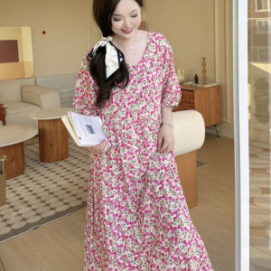 Lightweight Cotton Silk Long Sleeve Dress Womens Summer Thin Large Size Loose Ultra Long Beach Skirt Artificial Cotton Nightgown