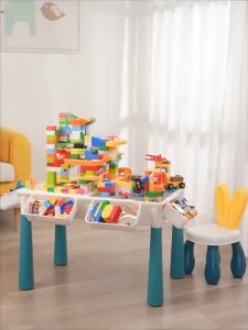 Multifunctional block table and chairs toys set building blocks for kids baby learning game table