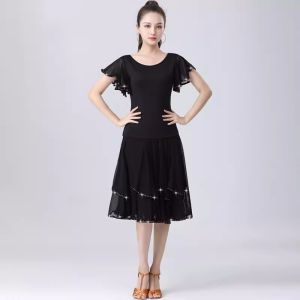 Square Dance Set Gitba Modern Dance Performance Long Skirt Half Skirt Mesh Short Sleeve Top