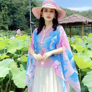 Chic New Colorful Shawl Scarf for Women Large Size Loose Fit Versatile Sunshade Umbrella Shape Chiffon Fabric Chinese Wind Style