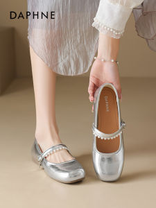 Daphne Silver Mary Jane Shoes Womens Summer New Style French Gentle Soft Bottom Not Tired Ballet Style Single Shoes