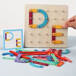 Variety Set Pillar Puzzle Game - Early Education Letter Number Geometric Graphic Teaching Aids for Parent-Child Interactive Learning Wooden Educational Toys for Kids