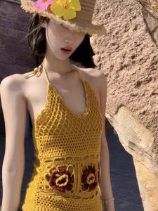 chaqi | Áo len không tay cổ treo thiết kế khoét sâu thời trang ngọt ngào và cay nồng Áo khoác ngoài mùa hè cho bé gái Chà Y