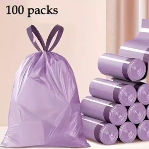 100pcs Drawstring Purple Garbage Bags High Quality Plastic Garbage Bag Colorful Garbage Bag Suitable for Kitchen Bathroom Bedroom Living Room Home Use - Portable Trash