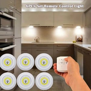 3/6PCS set Super Bright Wireless Remote Control LED Light Adjustable Push Button COB Under Cabinet Lights for Room Bedroom Bedside Closets Wardrobe Kitchen Stairs Night Lamp
