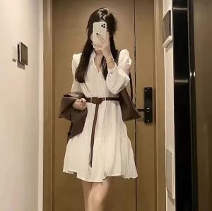 White long sleeve dress womens new style long and short dress