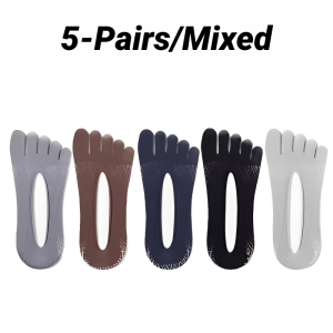1/5 Pairs Summer Mens Invisible No Show Five Finger Socks Thin Velvet Non-Slip Mesh Breathable Elastic Solid Silk Soft