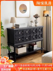 French Black Solid Wood Hall Cabinet Living Room Wall Mounted Storage Cabinet American Retro Dining Room Sideboard Middle Ancient Style