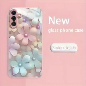 Glass Phone Case Flowers For Samsung A56 A17 A15 A55 A16 A32 4G A13 A54 A36 For Samsung Galaxy A14 A51 4G A53 A12 Cover Funda