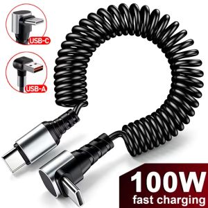 100W Elbow USB Type C Cable Fast Charging Spring Data Cord For Samsung Xiaomi POCO Car Retractable Dual USB C Cables