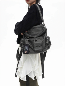 JANDRESS | Multiple Pockets Zippered Studded Y2K Moto Bag
