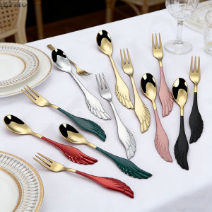 304 Stainless Steel Spoon Fork SetSilverware with Unique Wing Design Coffee Dessert Stirring SpoonXmas Gift Set Home Decor