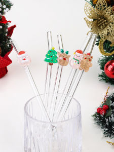 1PC/5PCS Christmas Glass Straw Set5 designs with brush. For cocktails & boba. Perfect parties & gifts.