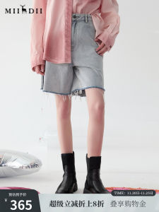 Retro Style Womens Denim Shorts High Waist Straight Leg Cotton Washed Light Blue Spring New Arrival Casual Pants