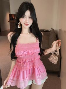 GUZILIAN | Sweet French Lace Pink Camisole Top