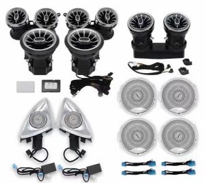 Full Combo 3 món nội thất LED Mercedes E-Class W213 – Loa xoay + 8 cửa gió Tuabin + 4 ốp loa LED