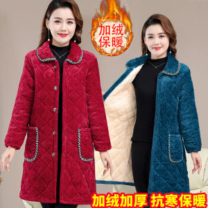 Mothers Wear Winter Corduroy Fleece-lined Mid Length Long Length Cotton-Padded Clothes Middle-Aged Womens Clothing Fashion Loose Version Plus Size Cotton Coat Jacket