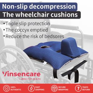 Vinsencare Special Thickened Anti Bedsore Buttock Pad for Wheelchair Seat Cushion for Elderly To Remove Anti Slide Breathable Cushion Wheelchair Accessory Seat Triple Anti-Slip Wheelchair Cushion with Adjustable Limiter
