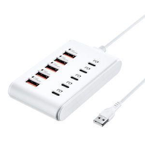 Fast USB Charger 10 in 1 Power Strip Desktop Charging Station Fast Charging 1m Cord USB HUB Adapter Socket for Home Office