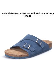 THEMULE | Wide Blue Comfortable Double Buckle Cork Bottom Sandals