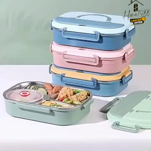 HOME1988😊พร้อมส่ง💯 กล่องข้าว กล่องข้าวสแตนเลส 304 เข้าไมโครเวฟได้ พร้อมอุปกรณ์ช้อนตะเกียบสแตนเลส พร้อมถ้วยใส่ซุป