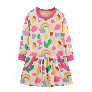 Jumping Meters 2-7T Rainbow Long Sleeve Girls Dresses Autumn Spring Fashion Embroidery Childrens Clothes Party Frocks