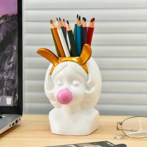 Cute Rabbit Ear Bubble Blowing Girl Pen Holder Multi Functional Storage Pen Holder Office Desktop Stationery Storage Bucket