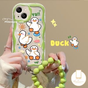 MissConnie Cartoon Cute Ducks Case For Redmi 9A 10 A2 9T 9 12C 10C A1 10A 9C NFC Note 12 8 10s 11s 9 11 10 Pro Max MI 11 12 Lite Poco M3 3D Wavy Curved Edge Soft Tpu Case With Pearl Bracelet