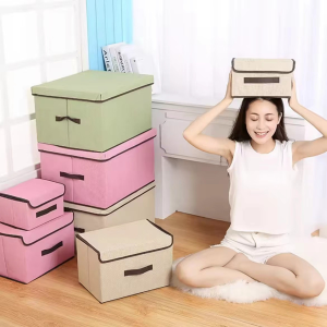 COD Home Color Box 2 in 1 Storage Box Beautiful and Practical Storage Box with Case (Imitation Linen)
